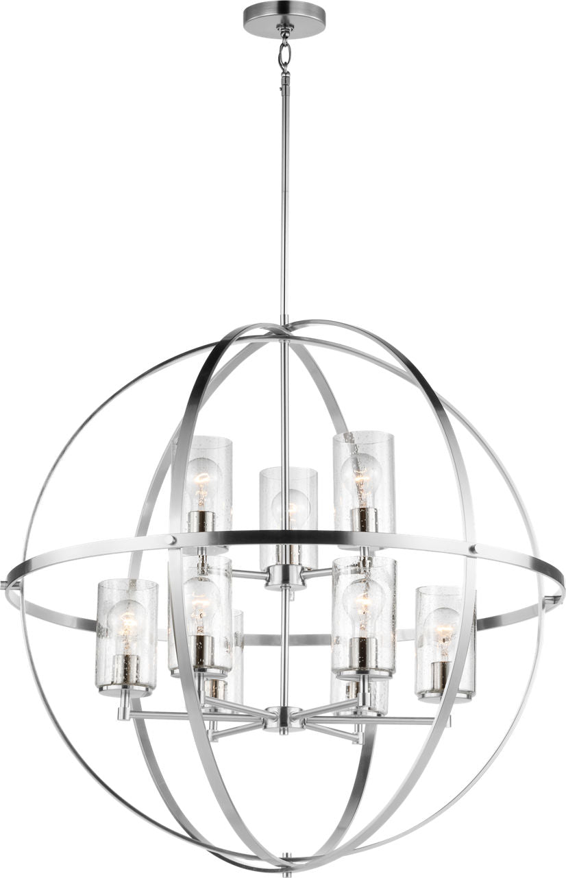 Generation Lighting Alturas 9 light brushed nickel chandelier with clear seeded glass