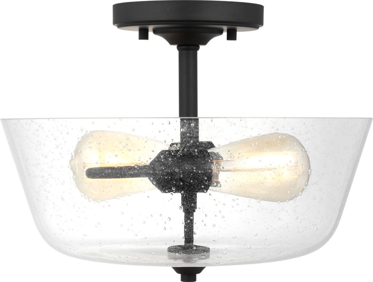 Generation Lighting Belton 2 light semi-flush mount ceiling light in Midnight Black with clear seeded glass
