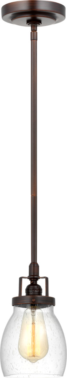 Generation Lighting Belton 1 light bronze mini pendant with clear seeded glass