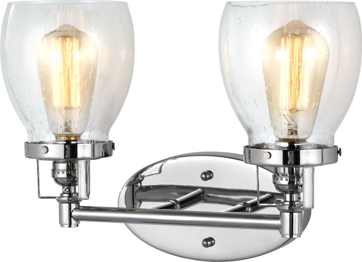 Generation Lighting Belton 2 light chrome bath vanity wall light with clear seeded glass