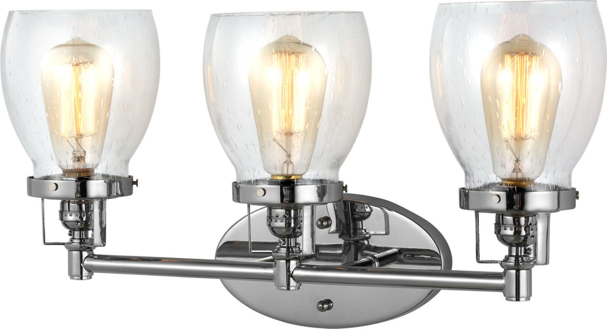 Generation Lighting Belton 3 light chrome bath vanity wall light with clear seeded glass