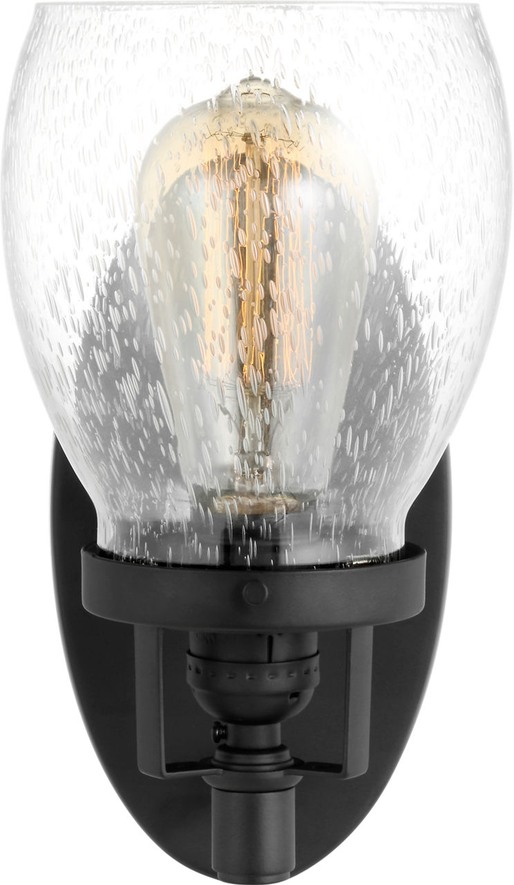 Generation Lighting Belton 1 light bath vanity wall light in midnight black with clear seeded glass