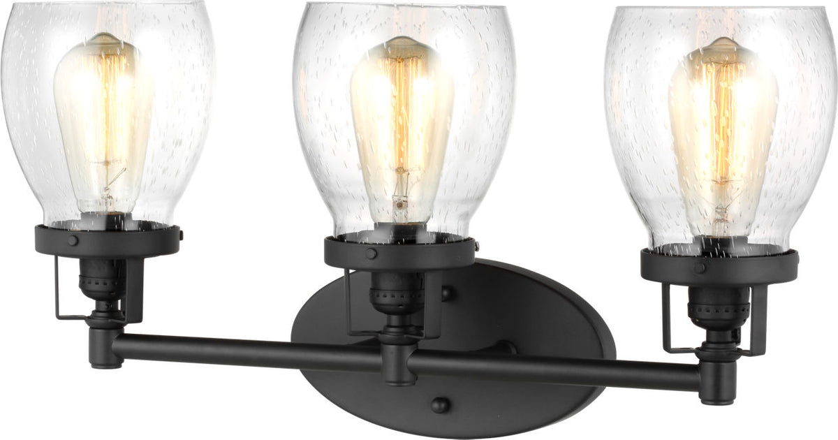 Generation Lighting Belton 3 light midnight black bath vanity wall light with clear seeded glass