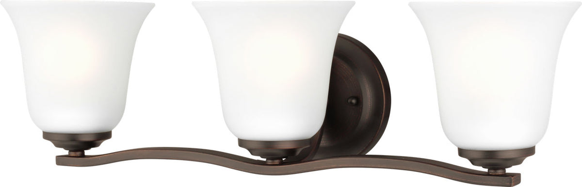 Generation Lighting Emmons 3 light bronze bath vanity wall light with satin etched glass