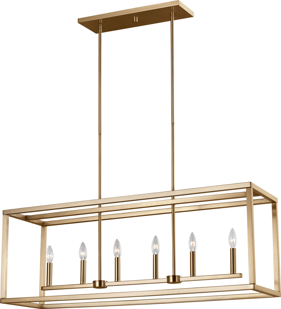 Generation Lighting Moffet Street 6 light linear pendant in satin brass