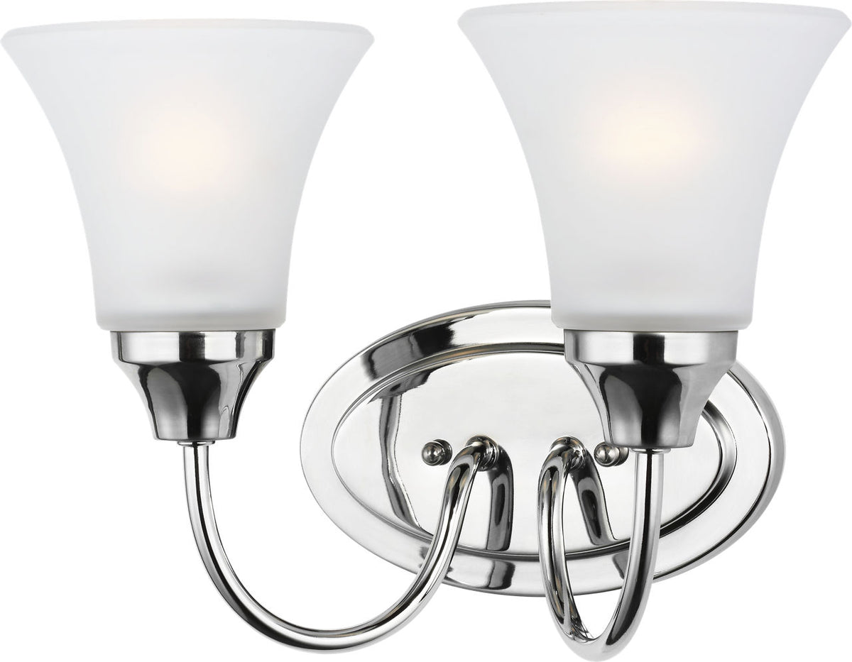 Generation Lighting Holman 2 light chrome bath vanity wall light with satin etched glass
