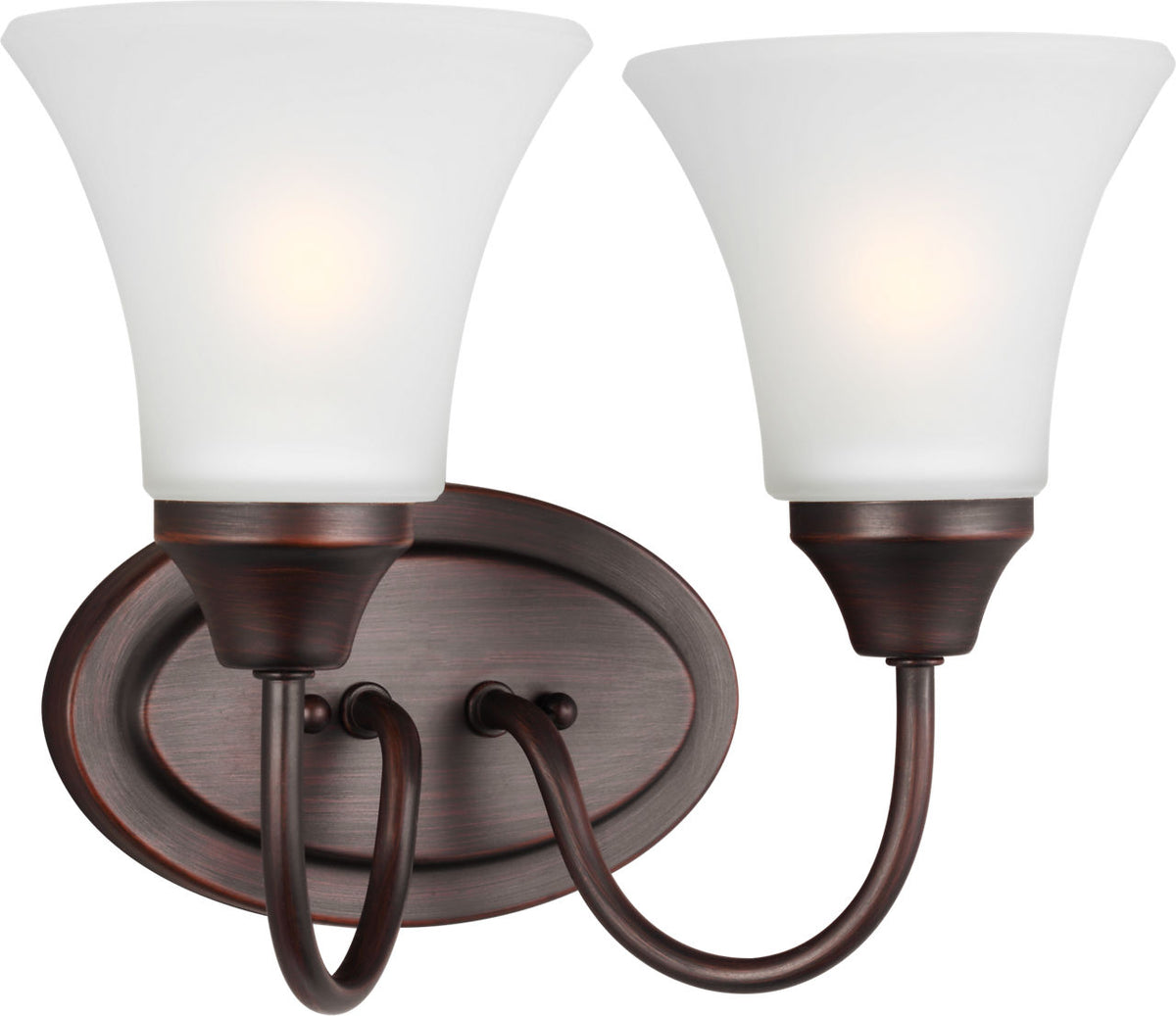Generation Lighting Holman 2 light bronze bath vanity wall light with satin etched glass shades