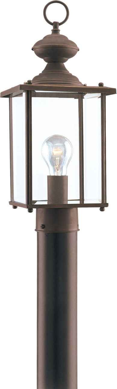 Generation Lighting Jamestowne antique bronze post lantern with clear glass panels