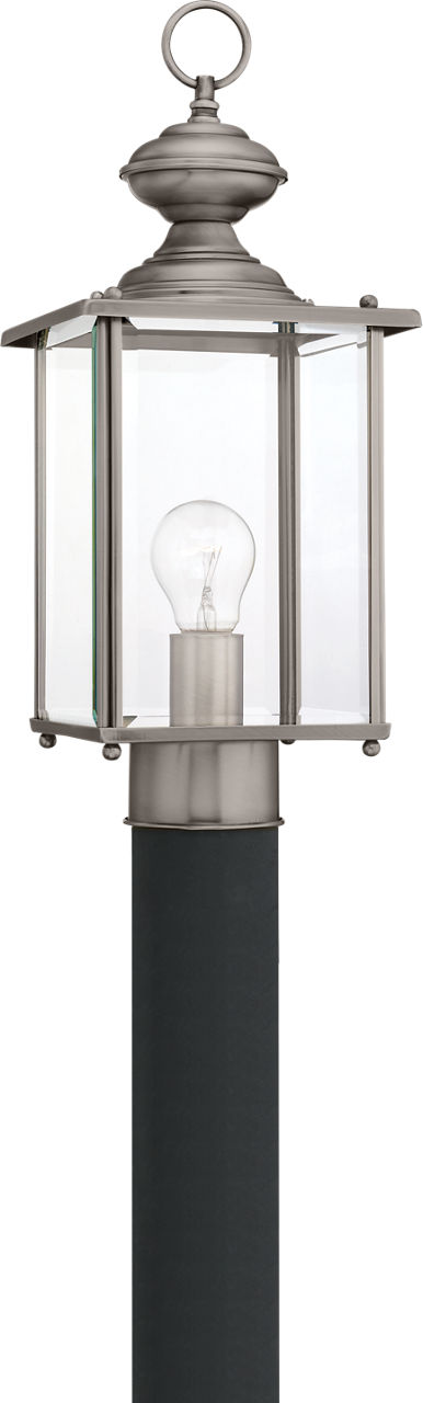 Generation Lighting Jamestowne 1 light antique brushed nickel post lantern with clear beveled glass panels