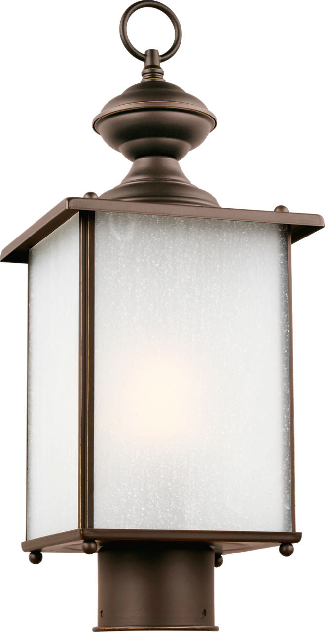 Generation Lighting Jamestowne 1 light antique bronze post lantern with frosted seeded glass