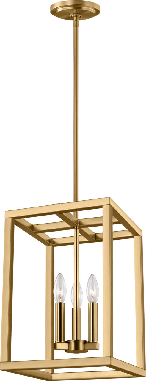 Generation Lighting Moffet Street 3 light satin brass lantern pendant ceiling light