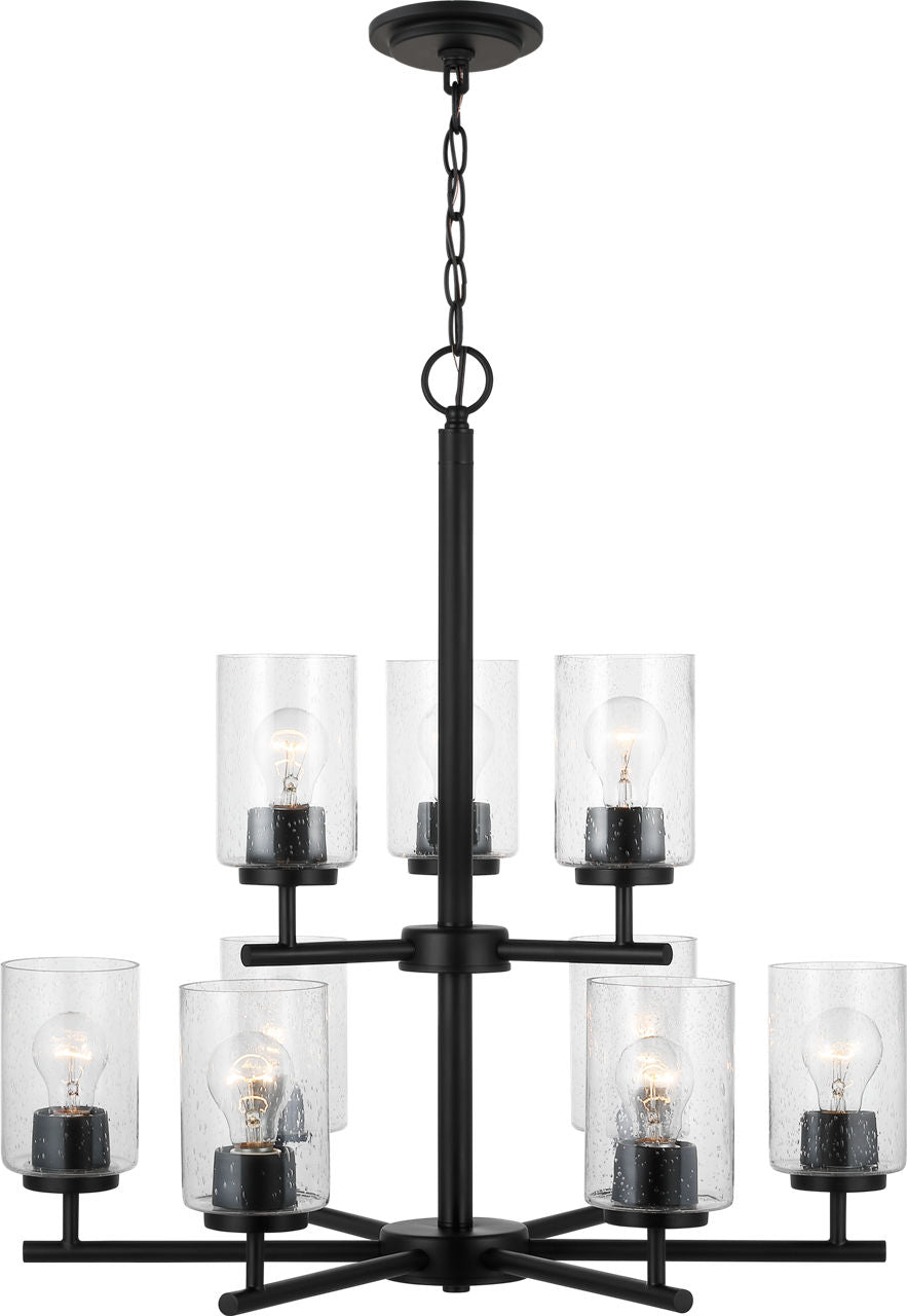 Generation Lighting 31172-112 Oslo 9 light midnight black chandelier with clear seeded glass