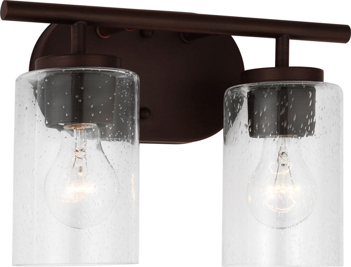 Generation Lighting Oslo 2 light bronze bath vanity wall light with clear seeded glass