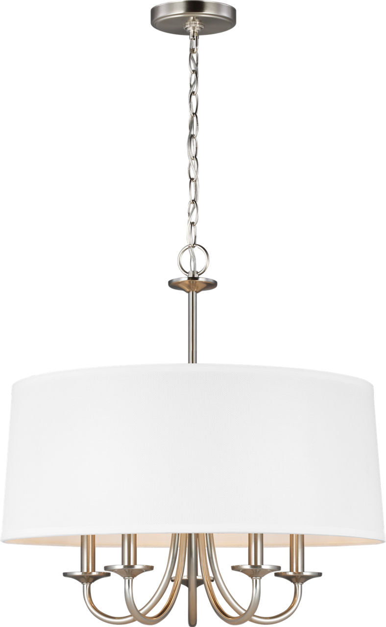 Generation Lighting Seville 5 light brushed nickel chandelier with white linen shade