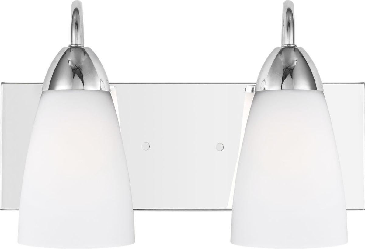 Generation Lighting Seville 2 light chrome bath vanity wall light with etched white glass