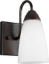 Generation Lighting Seville 1 light bath vanity wall light with white glass shade