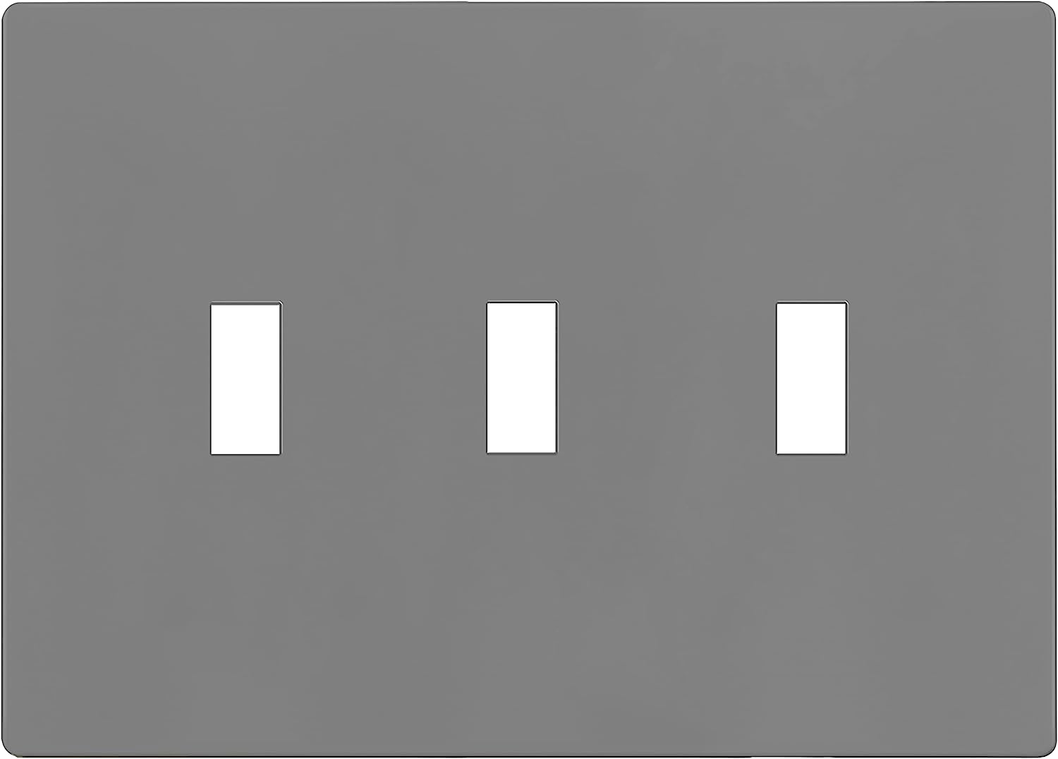 Enerlites SI8813-GY 3-Gang Screwless Triple Toggle Switch Wall Plate Child Safe Light Switch Cover, Gray Finish