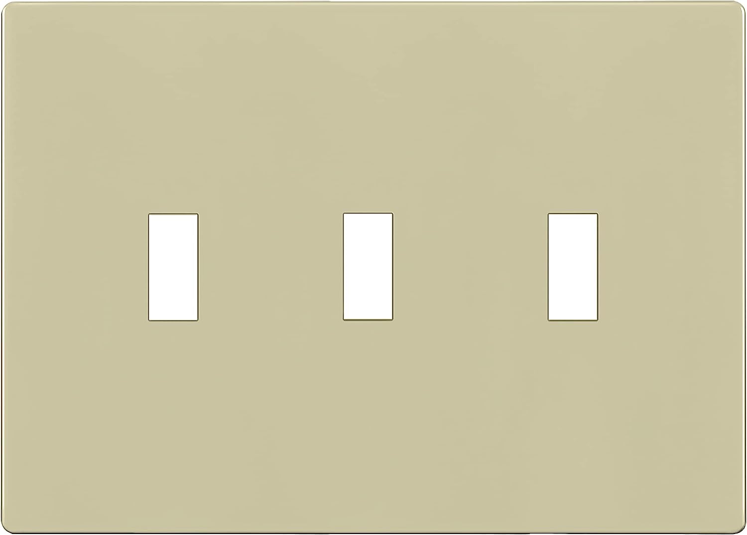 Enerlites SI8813-I 3-Gang Screwless Triple Toggle Switch Wall Plate Child Safe Light Switch Cover, Ivory Finish
