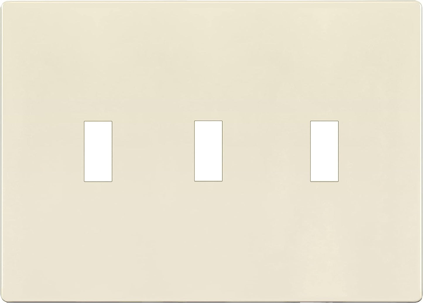 Enerlites SI8813-LA 3-Gang Screwless Triple Toggle Switch Wall Plate Child Safe Light Switch Cover, Light Almond Finish