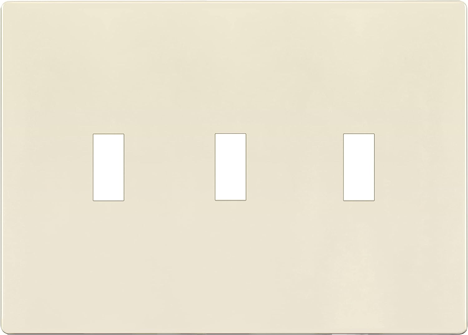 Enerlites SI8813-LA 3-Gang Screwless Triple Toggle Switch Wall Plate Child Safe Light Switch Cover, Light Almond Finish