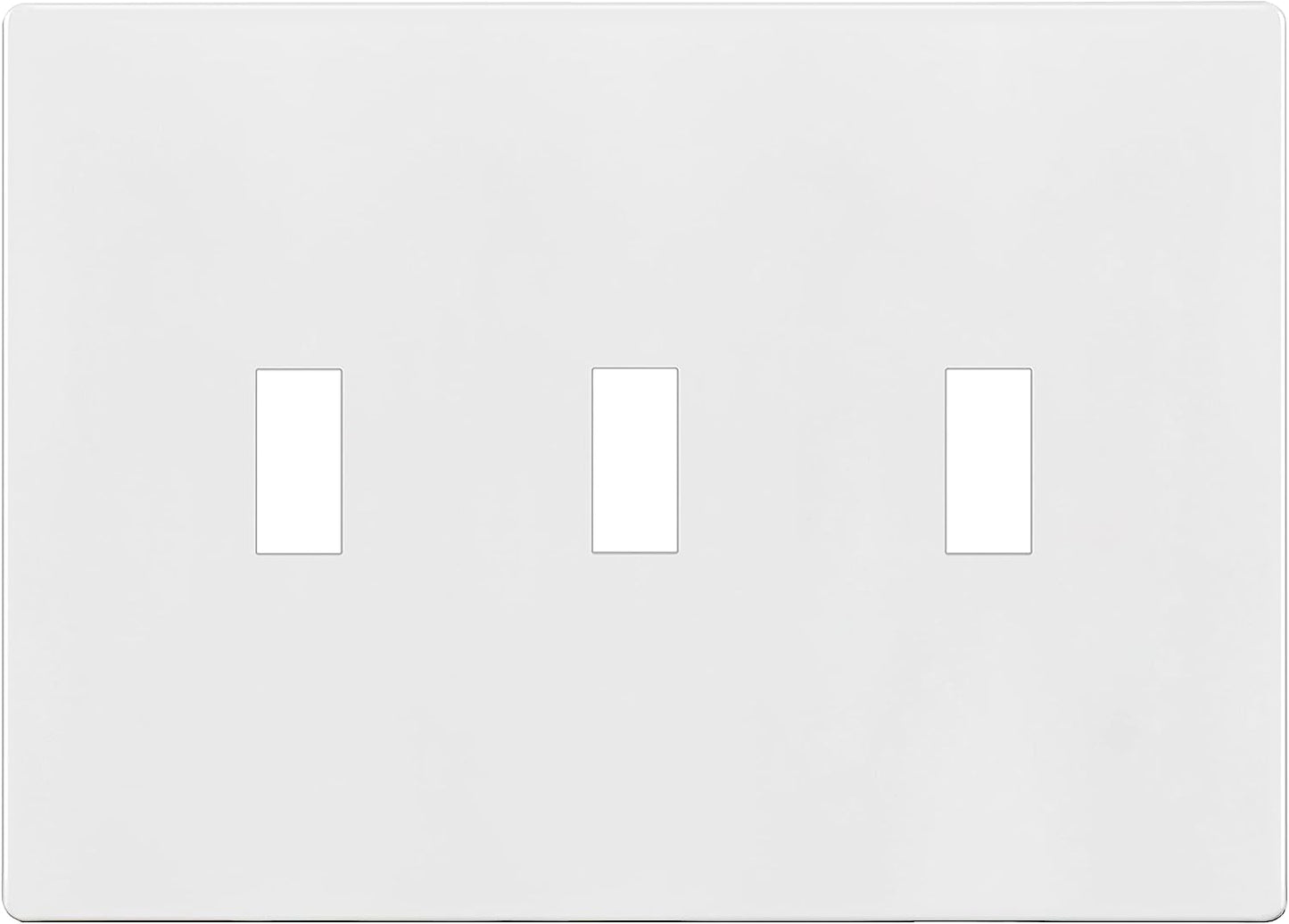 Enerlites SI8813-W 3-Gang Screwless Triple Toggle Switch Wall Plate Child Safe Light Switch Cover, White Finish