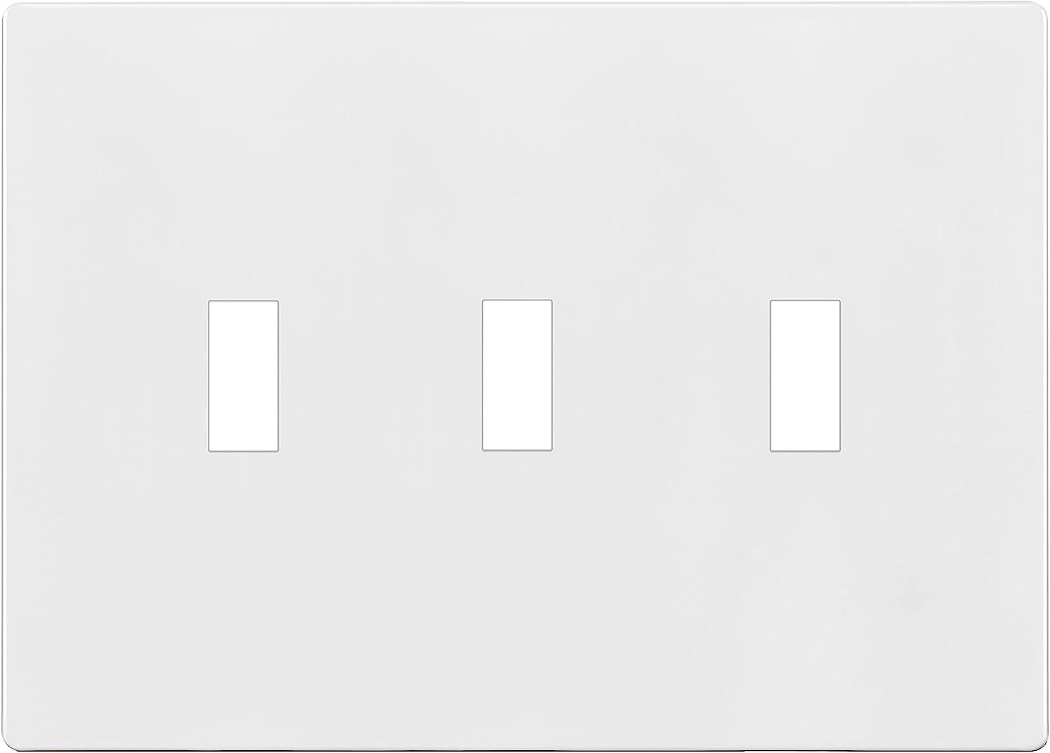 Enerlites SI8813-W 3-Gang Screwless Triple Toggle Switch Wall Plate Child Safe Light Switch Cover, White Finish