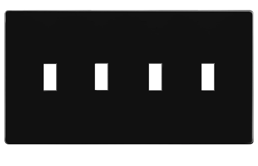 Enerlites SI8814-BK Screwless Quadruple Toggle Switch Plate W/ 4-Gang, Glossy Black