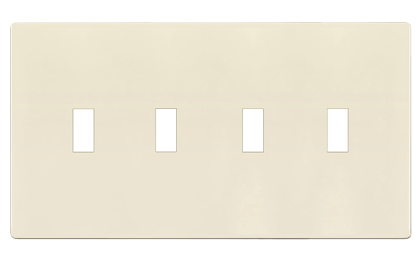 Enerlites SI8814-LA Screwless Quadruple Toggle Switch Plate W/ 4-Gang, Light Almond