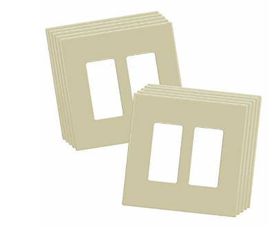 Enerlites SI8832M-I 2-Gang Midsize, lvory Decorator/Rocker, Plastic Polycarbonate, Screwless Wall Plate