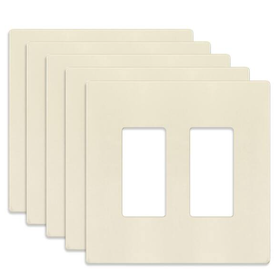 Enerlites SI8832M-LA 2-Gang Midsize, Light Almond Decorator/Rocker, Plastic Polycarbonate, Screwless Wall Plate