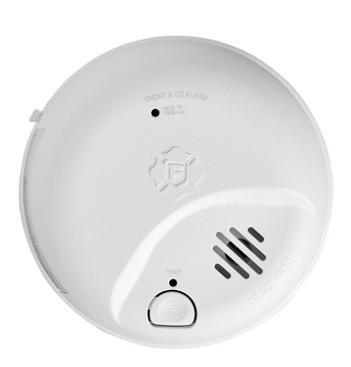 BRK First Alert SMICO105-AC Hardwired Combo smoke & CO alarm with locked 9V lithium battery backup.  AC 120V Interconnectable with Silence and Latching features.  Includes Ionization smoke sensing technology and electrochemical carbon monoxide sensor