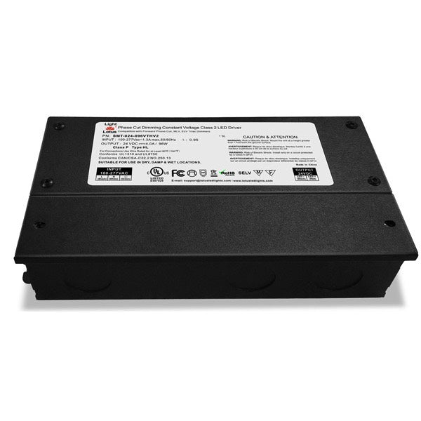 Lotus LED Lights SMT-024-096VTHV2 LED Driver, 96W Capacity, Dimmable. Wet Location, 120V-277V Input / 24V DC Output