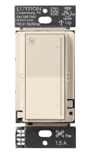 Lutron ST-FSQ-N-LA Sunnata Touch Fan Control, 4-Speed, 1.5A Paddle Fan, AC Motor, Single Pole, Neutral Required, Light Almond Finish