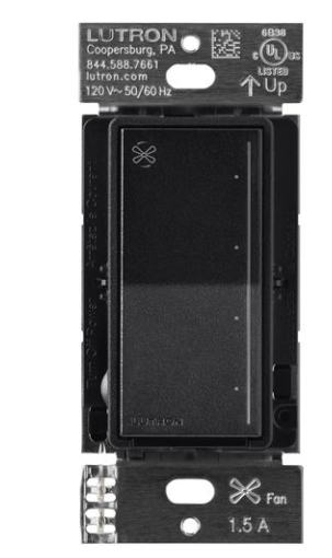 Lutron ST-FSQ-N-MN Sunnata Touch Fan Control, 4-Speed, 1.5A Paddle Fan, AC Motor, Single Pole, Neutral Required, Midnight Finish