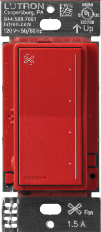 Lutron ST-FSQ-N-SR Sunnata Touch Fan Control, 4-Speed, 1.5A Paddle Fan, AC Motor, Single Pole, Neutral Required, Signal Red Finish
