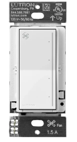 Lutron ST-FSQ-N-WH Sunnata Touch Fan Control, 4-Speed, 1.5A Paddle Fan, AC Motor, Single Pole, Neutral Required, White Finish