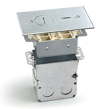 Lew Electric SWB-2-A-T Recessed Floor Plate with Box One RRP-2-PQ 2 Screw Plugs - Aluminum
