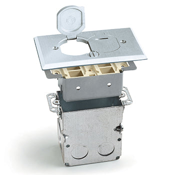 Lew Electric SWB-2-LR-A-T Recessed Floor Plate with Box One RRP-2-PQ 2 Flip Lids - Aluminum
