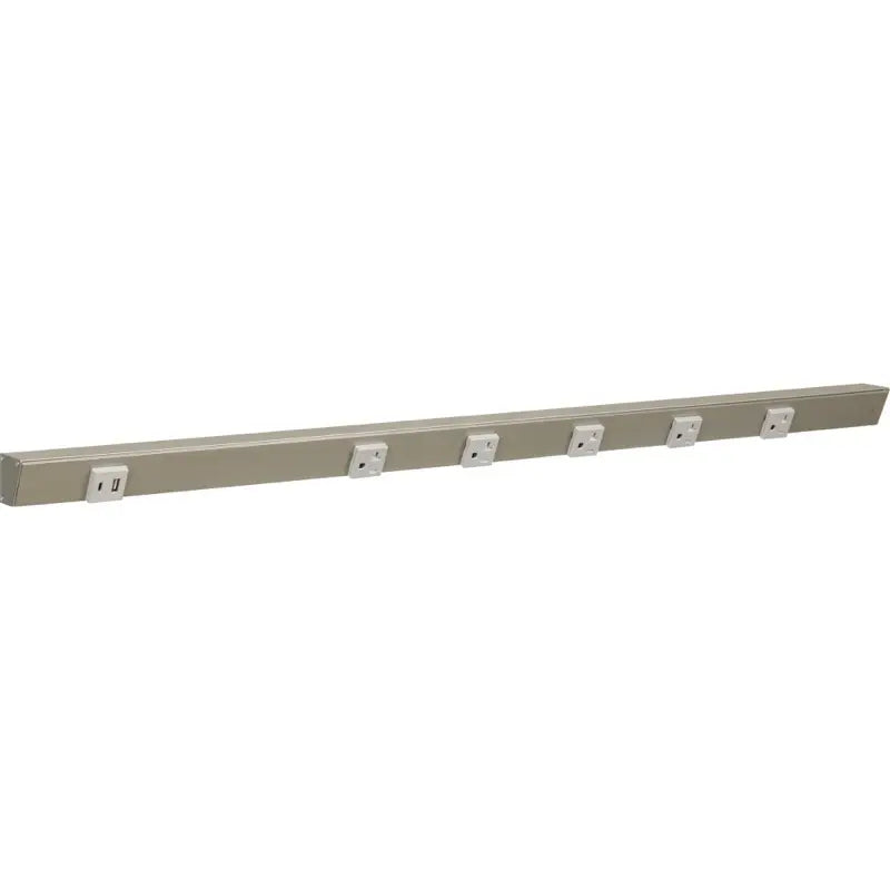 Task Lighting APTUL36-6GSN 36" Slim Angled Power Strip - Right Wire Entry - 5 Grey Receptacle - Left Side USB-A/C - 120V - Finish: Satin Nickel