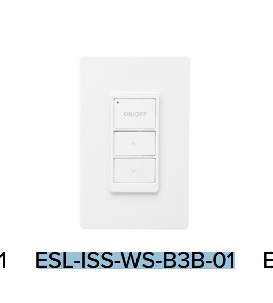 ESL Vision ESL-ISS-WS-B3B-01 IntelliSense Battery-Powered Wireless Wall Switch 3-Button ON/OFF DIM+, DIM- (1 CR2032 Battery)