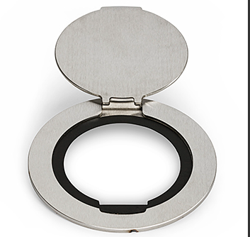 Lew Electric MOI4-PWR2-COMM6-SS-AHC Customizable,Flush Mounted, 2-Hour Fire Rated Poke-Through with Four inch Core, (2) single receptacle & (6) Communication Openings, Articulated Hinged Cover, Stainless Steel Finish