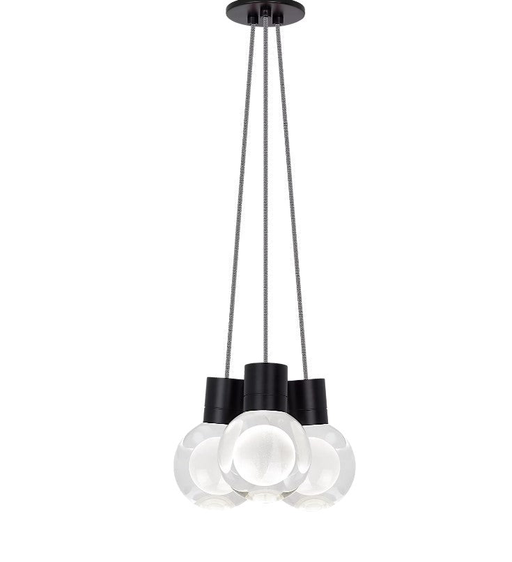 Visual Comfort Architectural 700TDMINAP3CIB-LED930 Modern 10" Mina 3-lt LED Pendant Ceiling Light - 120V - CCT: 3000K - Cord Color: Black & White- Finish: Black