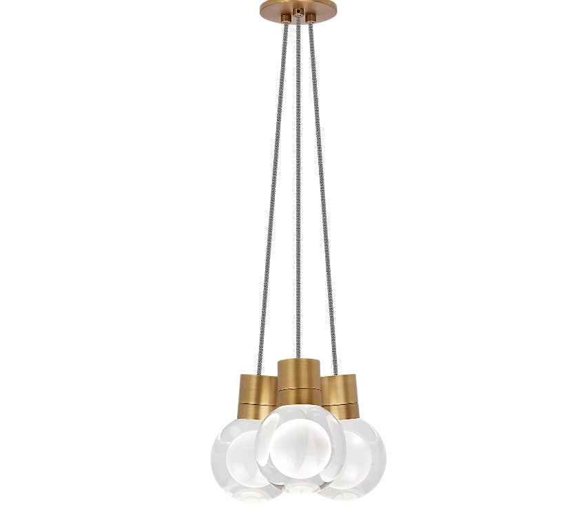 Visual Comfort Architectural 700TDMINAP3CINB-LEDWD Modern 10" Mina 3-lt LED Pendant Ceiling Light - 120V - CCT: 2200K-3000K - Cord Color: Black & White- Finish: Natural Brass