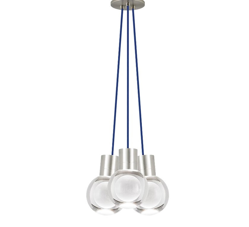 Visual Comfort Architectural 700TDMINAP3CUS-LEDWD Modern 10" Mina 3-lt LED Pendant Ceiling Light - 120V - CCT: 2200K-3000K - Cord Color: Blue - Finish: Satin Nickel