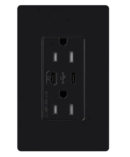 Lutron CAR-15-CCTR-BL Claro 15A Tamper-Resistant USB Type C Duplex Receptacle -  Finish: Black