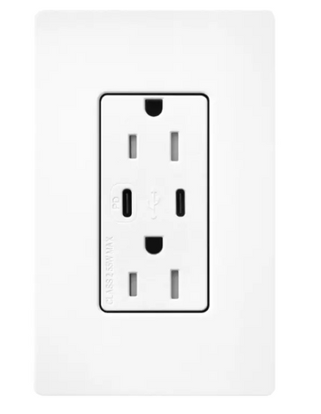 Lutron SCR-15-CCTR-BW Claro 15A Tamper-Resistant USB Type C Duplex Receptacle -  Finish: Brilliant White