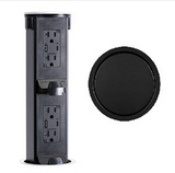 Lew Electric PUR20AC2PD-BK Round Kitchen Pop Up Dual Outlet, USB-A/C Charging, Matte Black Finish