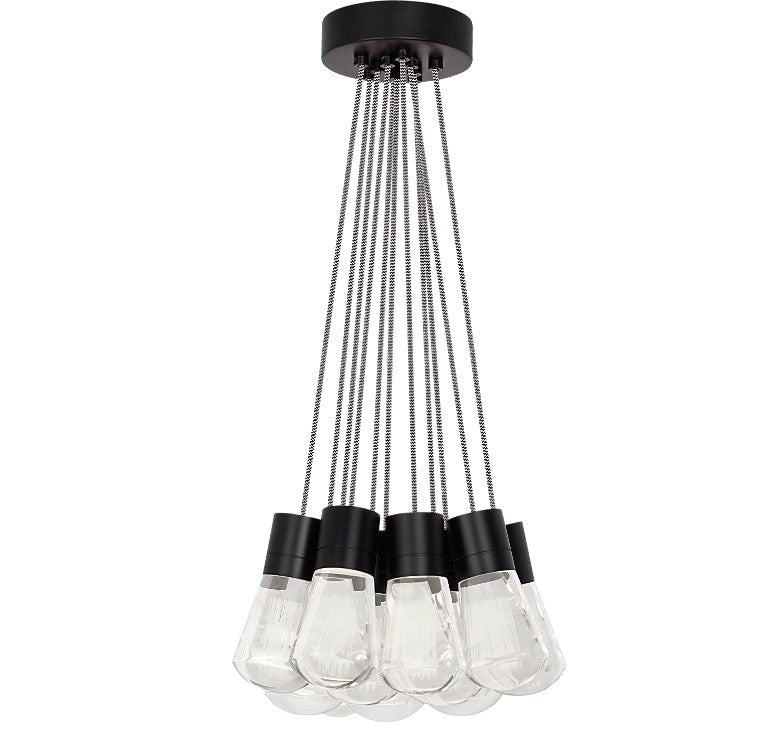 Visual Comfort Architectural 700TDALVPMC11IB-LEDWD Modern Sean Lavin Alva 3.6" 11-Light LED Chandelier Ceiling Light - CCT: 3000K-2200K - Cord Color:  Black & White - Finish: Black