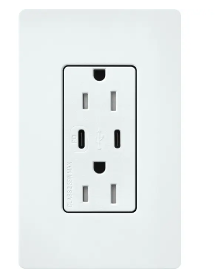 Lutron SCR-15-CCTR-GL Claro 15A Tamper-Resistant USB Type C Duplex Receptacle -  Finish: Glacier White