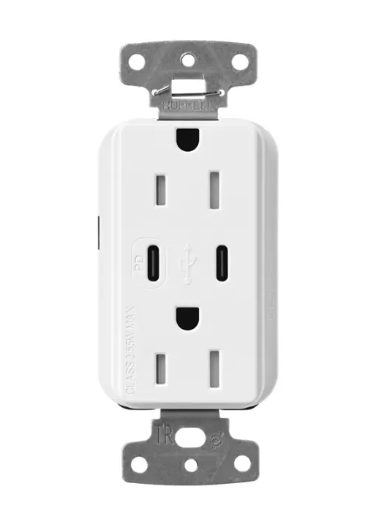 Lutron SCR-15-CCTR-SW Claro 15A Tamper-Resistant USB Type C Duplex Receptacle -  Finish: Snow White